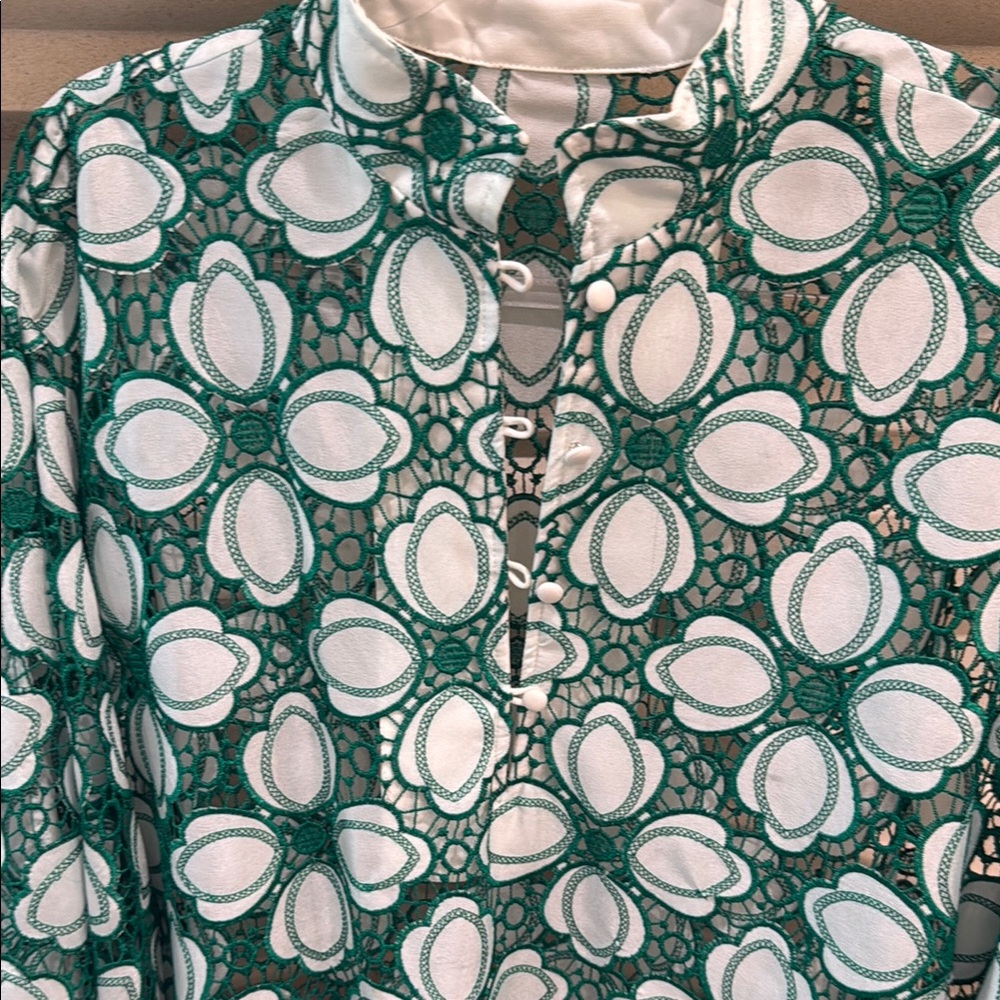 Green and White Lace Blouse